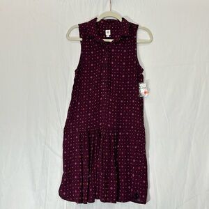 GAP Burgundy & Pink Print Sleeveless Drop Waist Rayon Midi Dress Size Xs